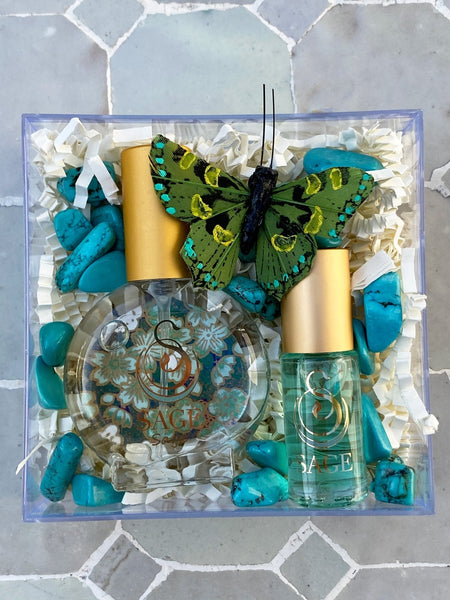 Secret Garden Gift Set ~ 1/2 oz Organic Eau de Toilette Mini & 1/8 oz Perfume Oil Concentrate Roll-On with Gemstones - The Sage Lifestyle