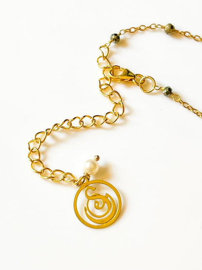 Smokey Topaz Charm Drop Necklace on Gold Chain with Golden Pyrite by Sage Machado - The Sage Lifestyle