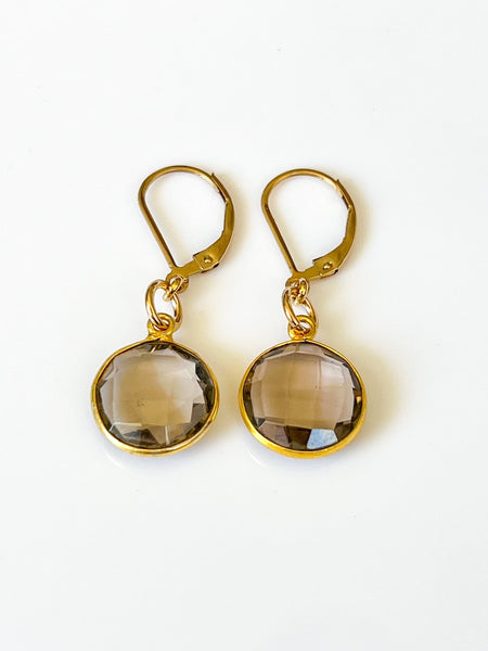 Smokey Topaz Charm Gold Earrings by Sage Machado - The Sage Lifestyle