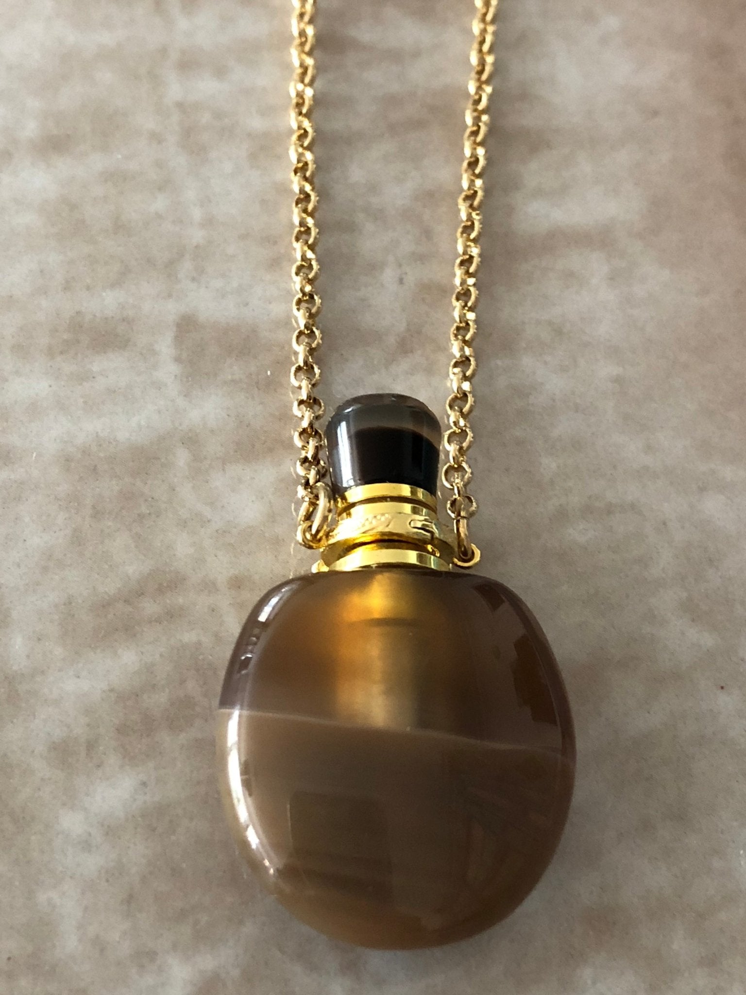 Tibetan Agate Angelina Gemstone Perfume Bottle Gold Necklace by Sage Machado - The Sage Lifestyle