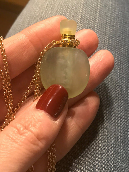 Tibetan Agate Angelina Gemstone Perfume Bottle Gold Necklace by Sage Machado - The Sage Lifestyle