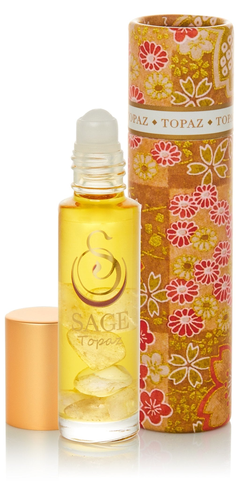 1/4 oz roll on Sage Topaz Perfume Oil with gemstones in reusable box, Subtle, Gender Neutral Vegan, Cruelty free fragrance