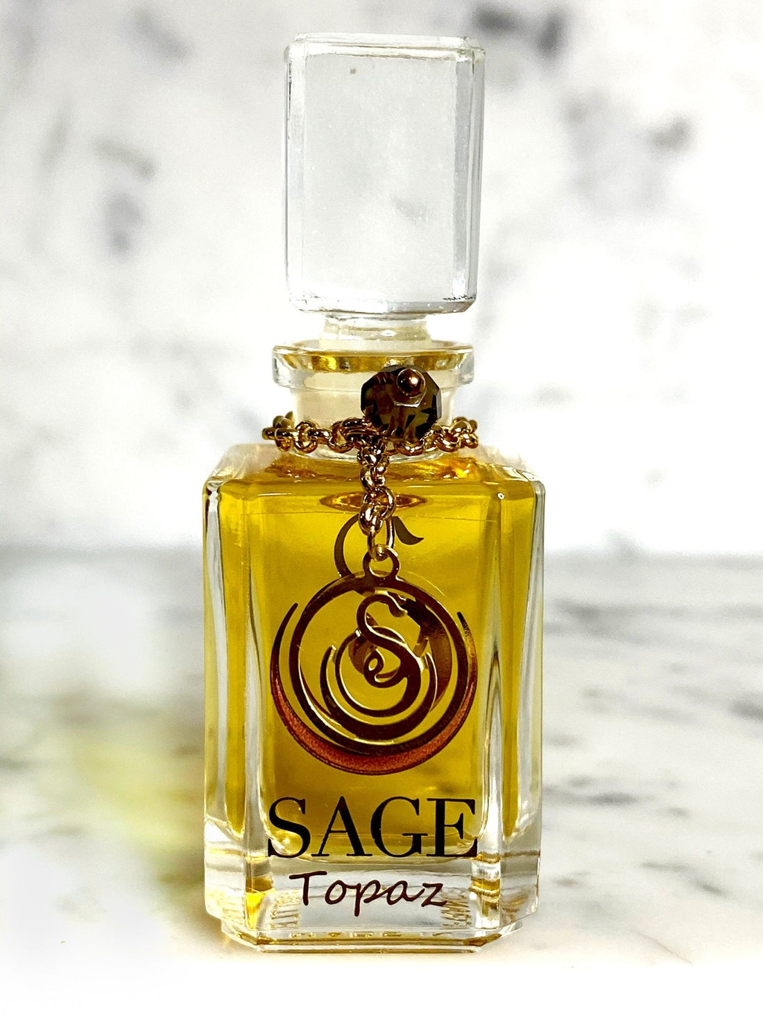 1/4 oz Sage Topaz Perfume Oil Glass Vanity Bottle, with gemstones, Subtle, Gender-Neutral, Vegan, Cruelty-Free Fragrance