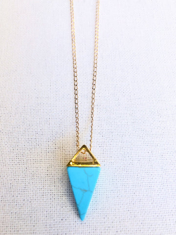 Turquoise Howlite Pyramid Drop Necklace by Sage Machado, Turquoise Howlite Pyramid Drop Gold Necklace - The Sage Lifestyle