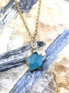 Turquoise Mother of Pearl Star Charm Necklace on Gold Chain by Sage Machado - The Sage Lifestyle